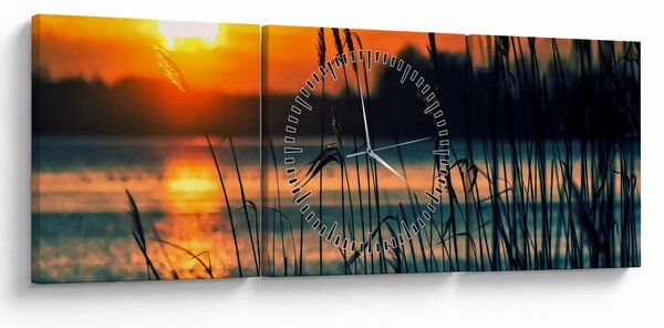 Tablou - Apus de soare la lac (cu ceas) (90x30 cm)