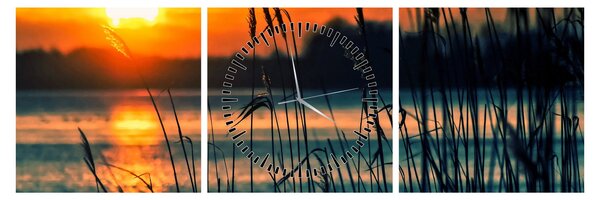 Tablou - Apus de soare la lac (cu ceas) (90x30 cm)
