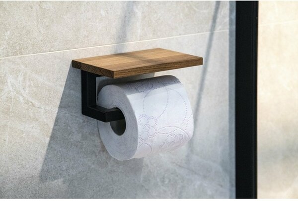 Suport pentru hârtie igienică SAPHO Ska421 Skacu raft 15 x 8 x 10 cm, negru mat / stejar