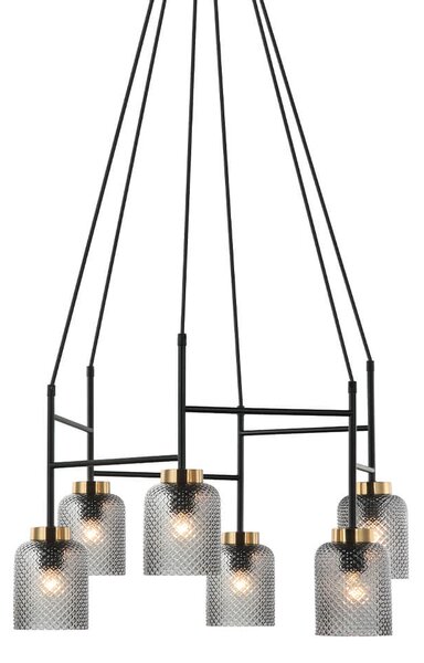 Lampa suspendata eleganta neagra ZAC cu abajururi de sticla 6x40W E27