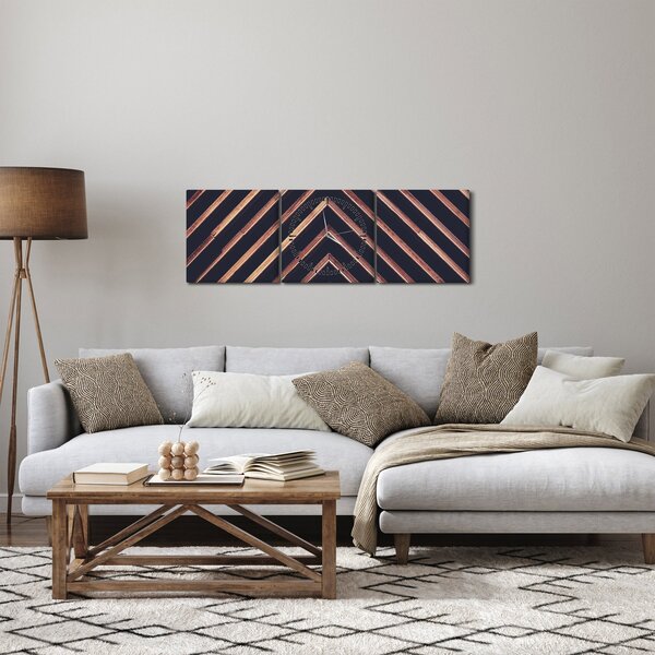 Tablou - Motiv de lemn pe fond negru (cu ceas) (90x30 cm)