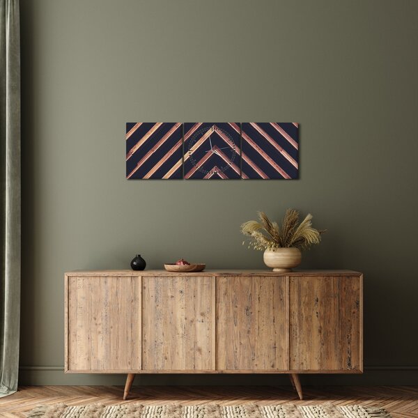 Tablou - Motiv de lemn pe fond negru (cu ceas) (90x30 cm)