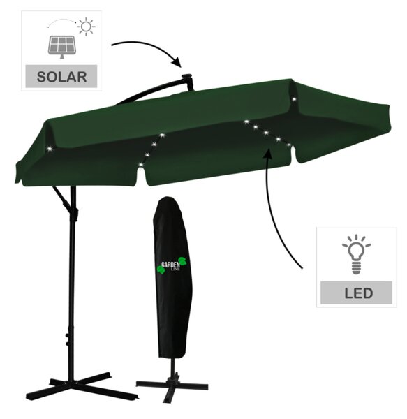 Umbrelă de grădină verde cu suport și iluminare LED