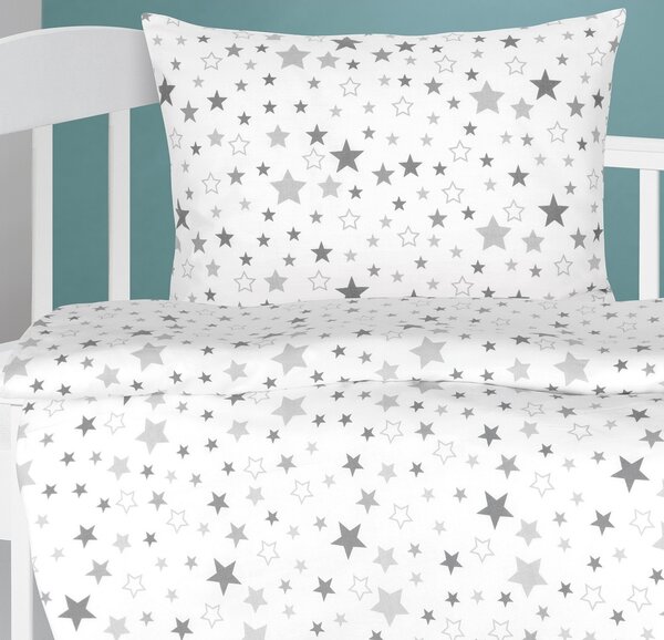 Lenjerie de pat pentru copii Bellatex din bumbacAgata Stars gri, 90 x 135 cm, 45 x 60 cm