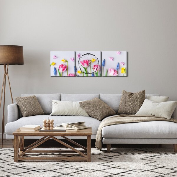 Tablou - Flori de primăvară (cu ceas) (90x30 cm)