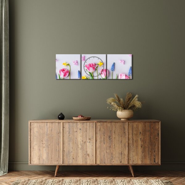 Tablou - Flori de primăvară (cu ceas) (90x30 cm)