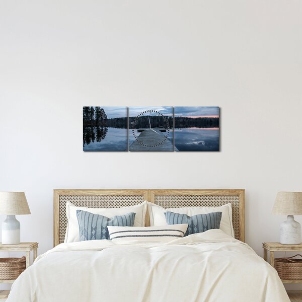 Tablou - Ponton de lemn, lac (cu ceas) (90x30 cm)