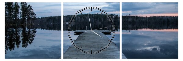Tablou - Ponton de lemn, lac (cu ceas) (90x30 cm)