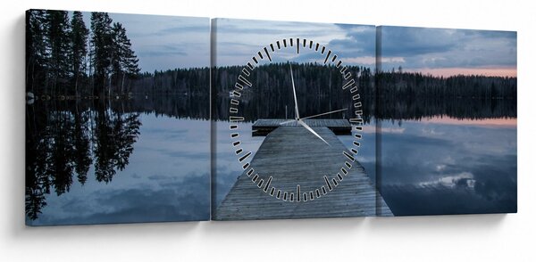 Tablou - Ponton de lemn, lac (cu ceas) (90x30 cm)