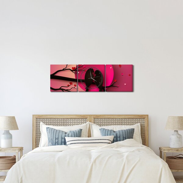 Tablou - Păsări îndrăgostite (cu ceas) (90x30 cm)