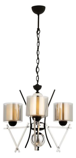 Candelabru VARANA cu lanț, 3xE27/40W/230V, negru/crom lucios