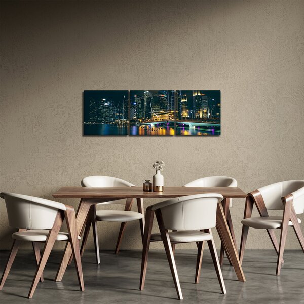 Tablou - Singapore noaptea (cu ceas) (90x30 cm)