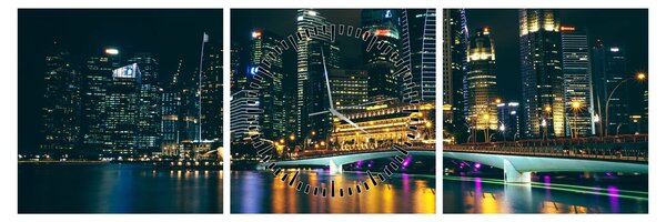 Tablou - Singapore noaptea (cu ceas) (90x30 cm)