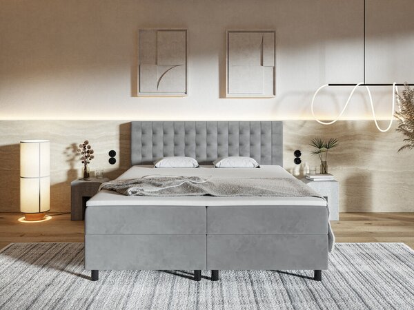 Pat continental cu spațiu de depozitare și tăblie decorativă Pilar (140/160/180 cm)