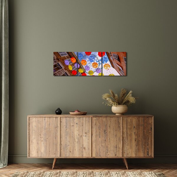 Tablou - Umbrele colorate (cu ceas) (90x30 cm)