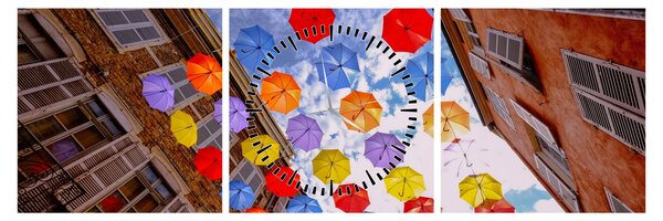 Tablou - Umbrele colorate (cu ceas) (90x30 cm)