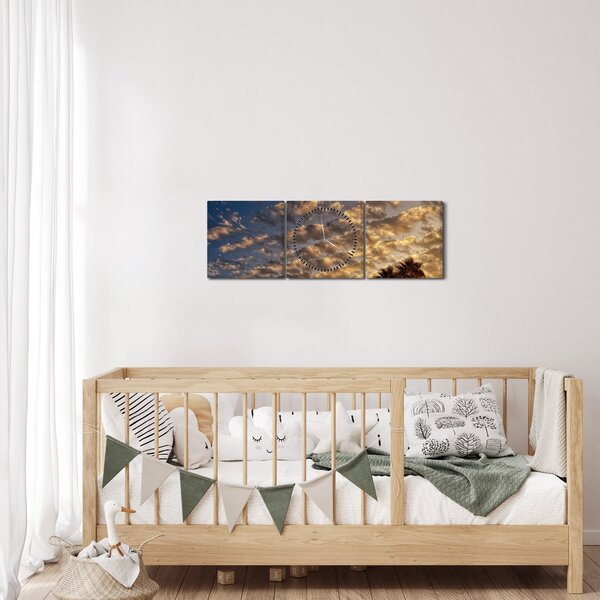 Tablou - Palmieri între nori (cu ceas) (90x30 cm)