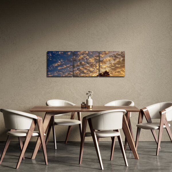 Tablou - Palmieri între nori (cu ceas) (90x30 cm)