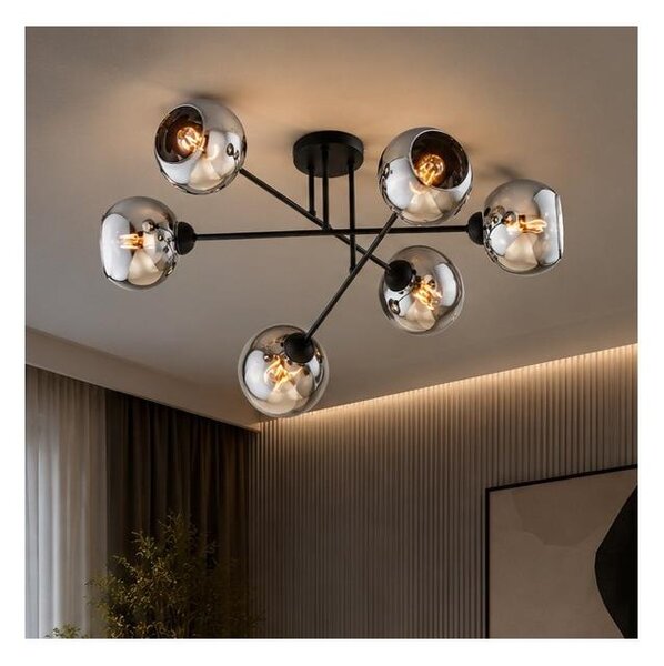 Brilagi - Lustru aplicat DIOR 6xE27/60W/230V negru/gri fumuriu
