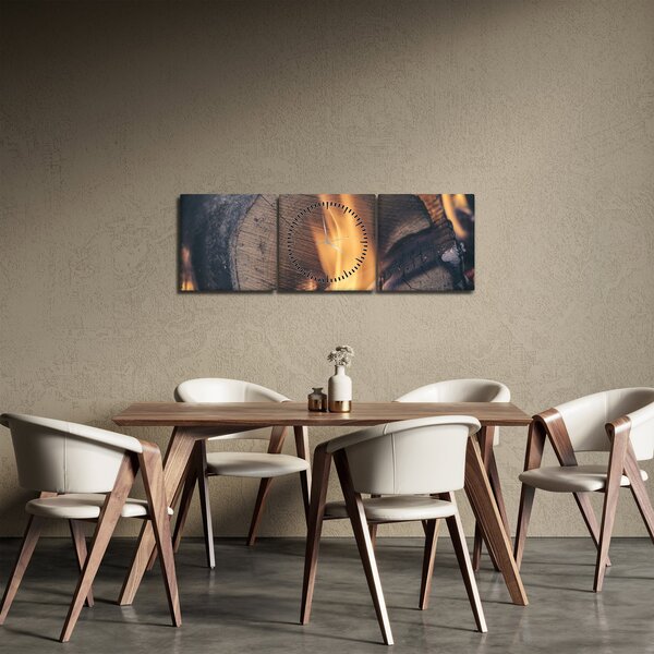 Tablou - Lemn în foc (cu ceas) (90x30 cm)