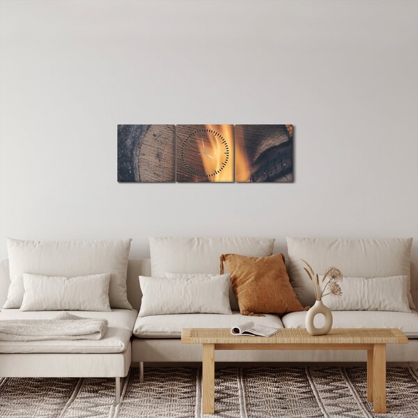 Tablou - Lemn în foc (cu ceas) (90x30 cm)