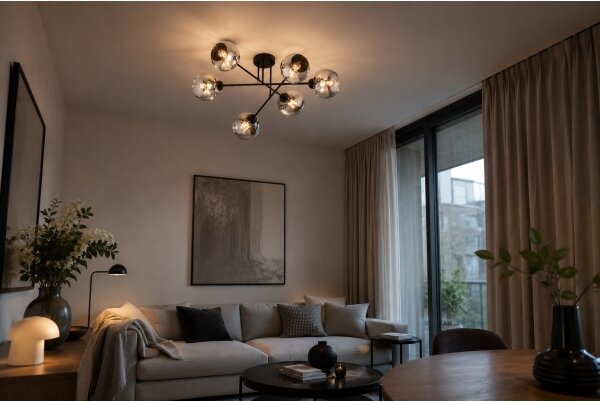 Brilagi - Lustru aplicat DIOR 6xE27/60W/230V negru/gri fumuriu