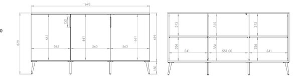 Comoda cu 3 usi moderna lux ,pal alb alpin auriu , picioare si manere auriu, 170 cm x 88 x 40 cm, spatioasa , pentru living, dormitor , spatiu comercial, hol