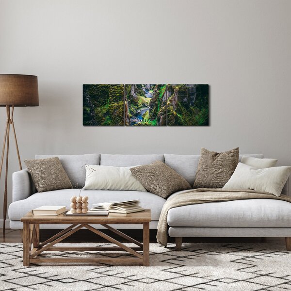 Tablou - Râu într-o vale stâncoasă (cu ceas) (90x30 cm)