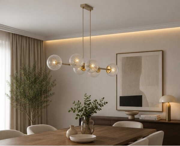 Brilagi - Lustru suspendat pe cablu STELLA 6xE27/60W/230V bej/auriu