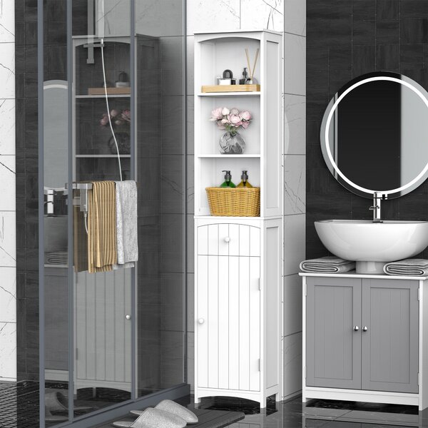 HOMCOM Dulap Înalt de Baie cu 3 Rafturi din MDF, 34x24x170 cm, Alb | Aosom Romania