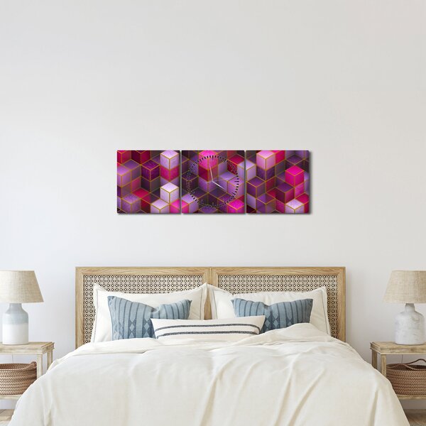 Tablou - Cuburi violet (cu ceas) (90x30 cm)