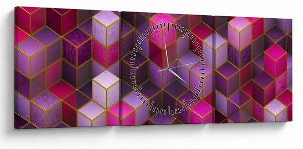 Tablou - Cuburi violet (cu ceas) (90x30 cm)