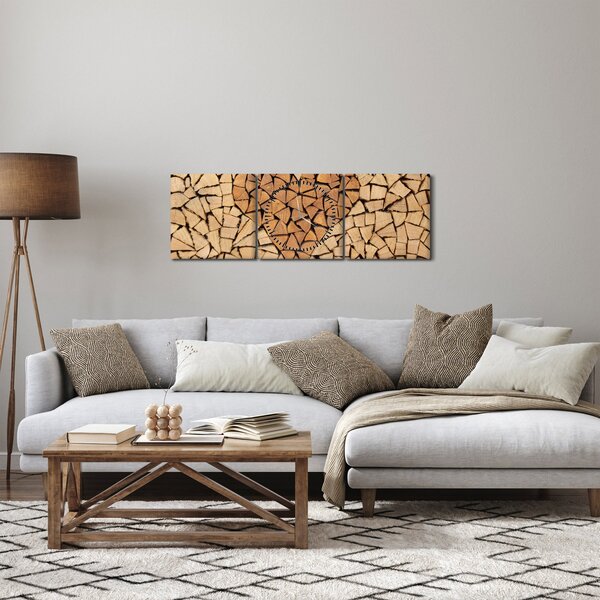 Tablou - Inima din lemn (cu ceas) (90x30 cm)