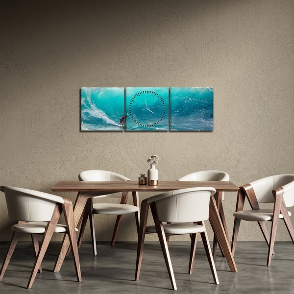 Tablou - Surfer în valuri (cu ceas) (90x30 cm)