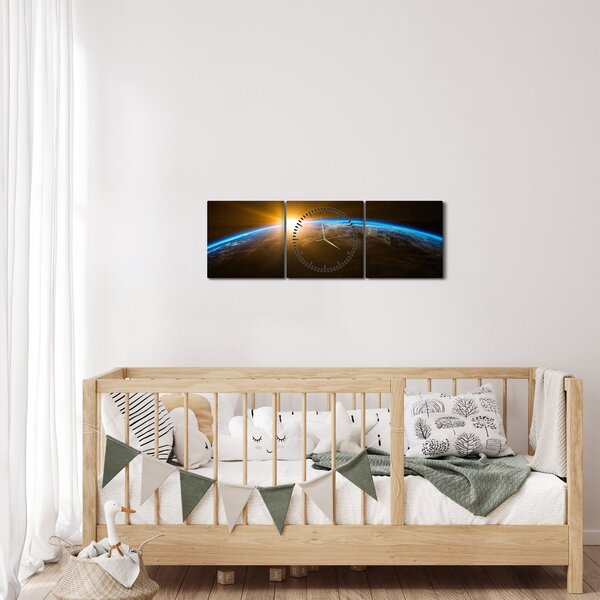 Tablou - Planeta Pământ și univers (cu ceas) (90x30 cm)