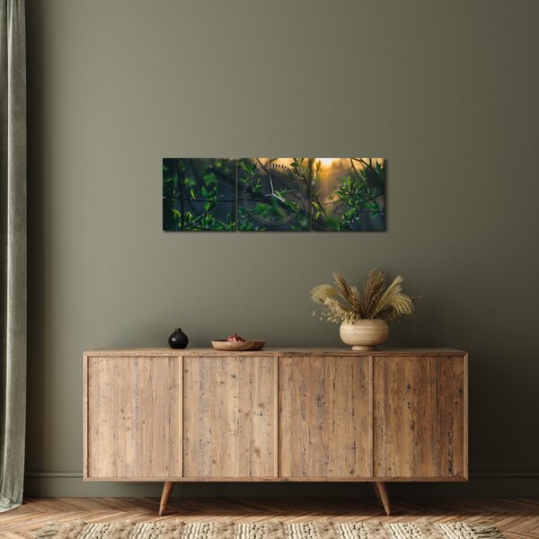 Tablou - Soarele strălucind printre crengile copacilor (cu ceas) (90x30 cm)