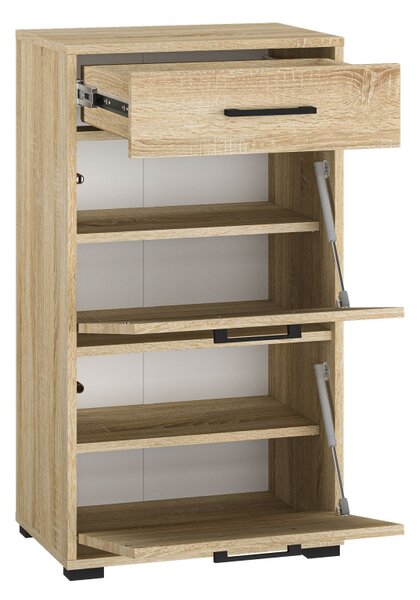Pantofar hol dulap pantofi incaltaminte, 50 cm lungime x 34 cm adancime x90 cm inaltime, stejar sonoma , cu sertar si 2 usi , 4 rafturi incaltaminte, spatios, usi rabatabile, canturi abs ,Bortis