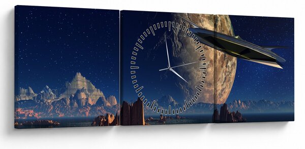 Tablou - Vizita extraterestrului (cu ceas) (90x30 cm)