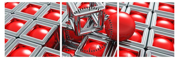 Tablou - Abstract metalic 3D (cu ceas) (90x30 cm)