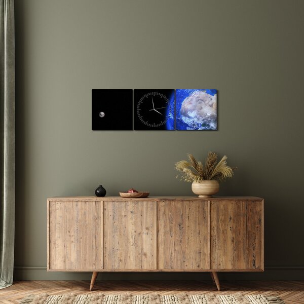 Tablou - Luna și Pământul (cu ceas) (90x30 cm)