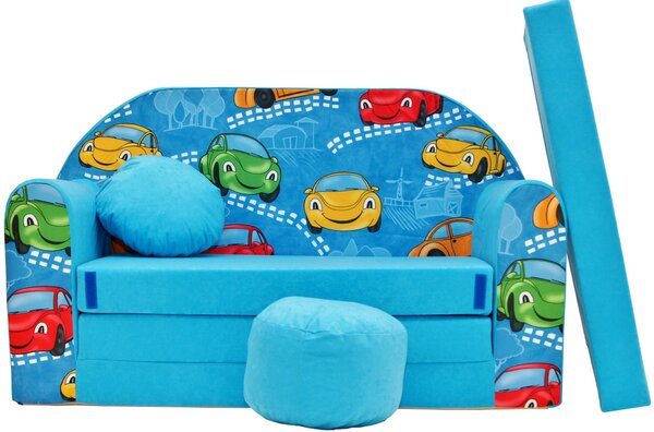 Canapeaua pentru copii Maşinuţe vesele - albastră B11 + Cars blue