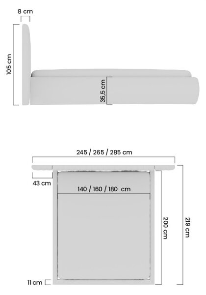 Pat tapițat Galin 140x200 cu ladă de depozitare - stofă bej ușor de curățat Maya 01