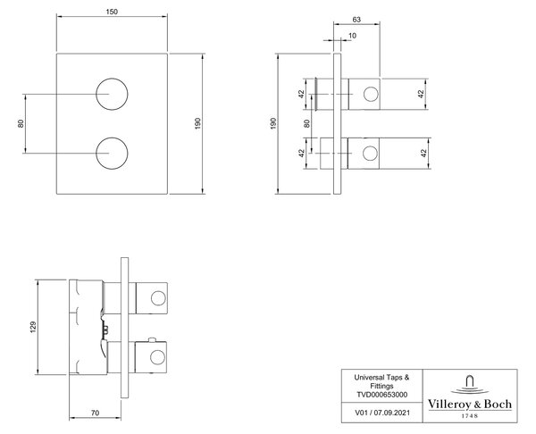 Villeroy & Boch Universal Taps & Fittings baterie cadă-duș ascuns cu termostat negru TVD000653000K5