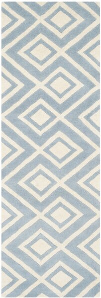 Covor Modern & Geometric Sloane, Lana, Albastru/Bej, 69x213