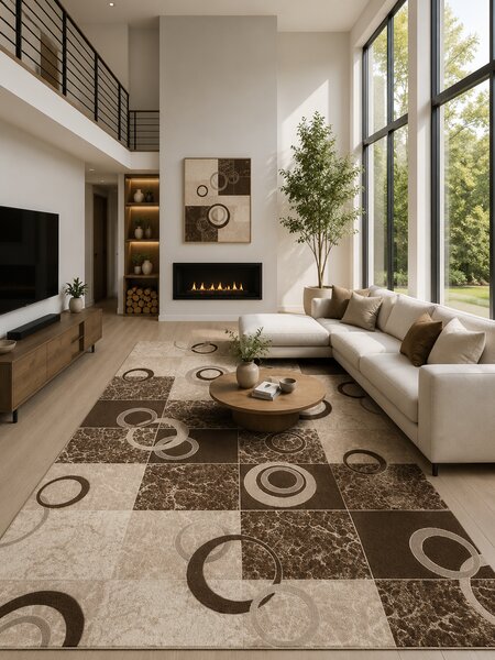 Covor Daffi 13058-120, Marime 60 x 110 cm, Crem, Maro, Inaltime Fir 6 mm, Antialergic, Polipropilena, Living, Dormitor, Sufragerie, Birou 60 x 110
