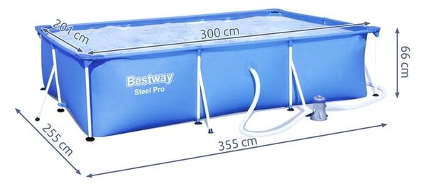 Piscina cu cadru metalic dreptunghiulara, Bestway, 300x201x66 cm, 3300 litri, cu pompa de filtrare inclusa