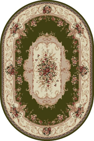 Covor Oval Lotos 507-301, Marime 80 x 200 cm, Crem, Verde, Inaltime Fir 8 mm, Antialergic, Polipropilena, Living, Dormitor, Sufragerie, Birou 80 x 200