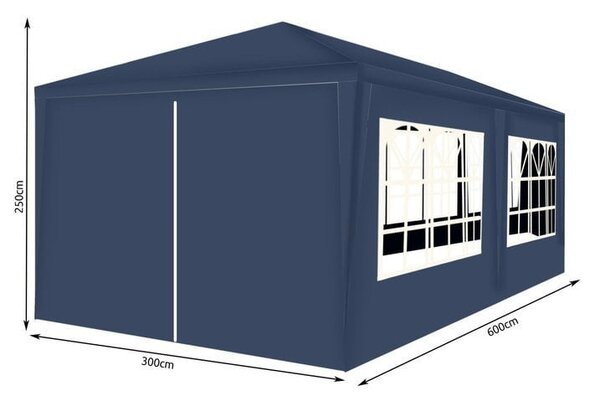 Cort Pavilion De Gradina, 3x6 M,6 Pereti Laterali Cu Ferestre, Albastru