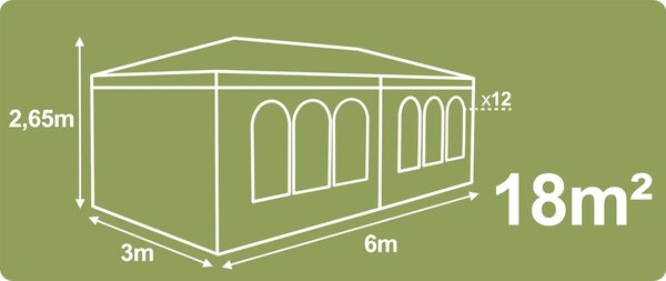 Pavilion de gradina, 3 x 6 m, 6 pereti laterali, Plonos, Alb