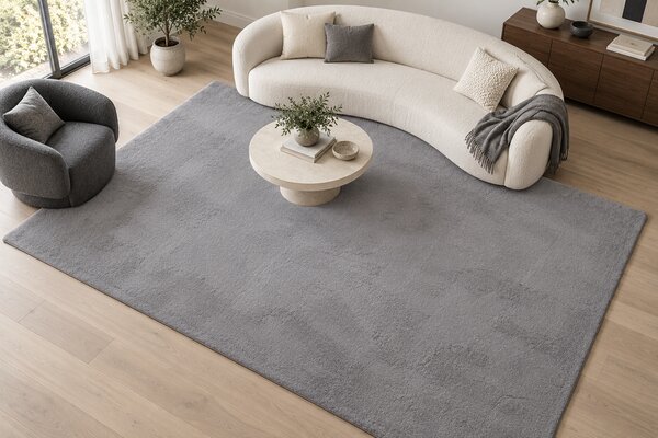 Covor Premium Belgian LOP 070, Marime 50 x 80 cm, Gri, Inaltime Fir 23 mm, Antiderapant, Antialergic, Poliester, Living, Dormitor, Sufragerie, Birou